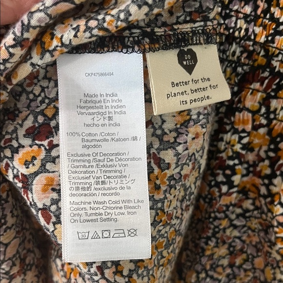 Madewell Black and Mustard Smocked Floral Peplum Top - Picture 7 of 7